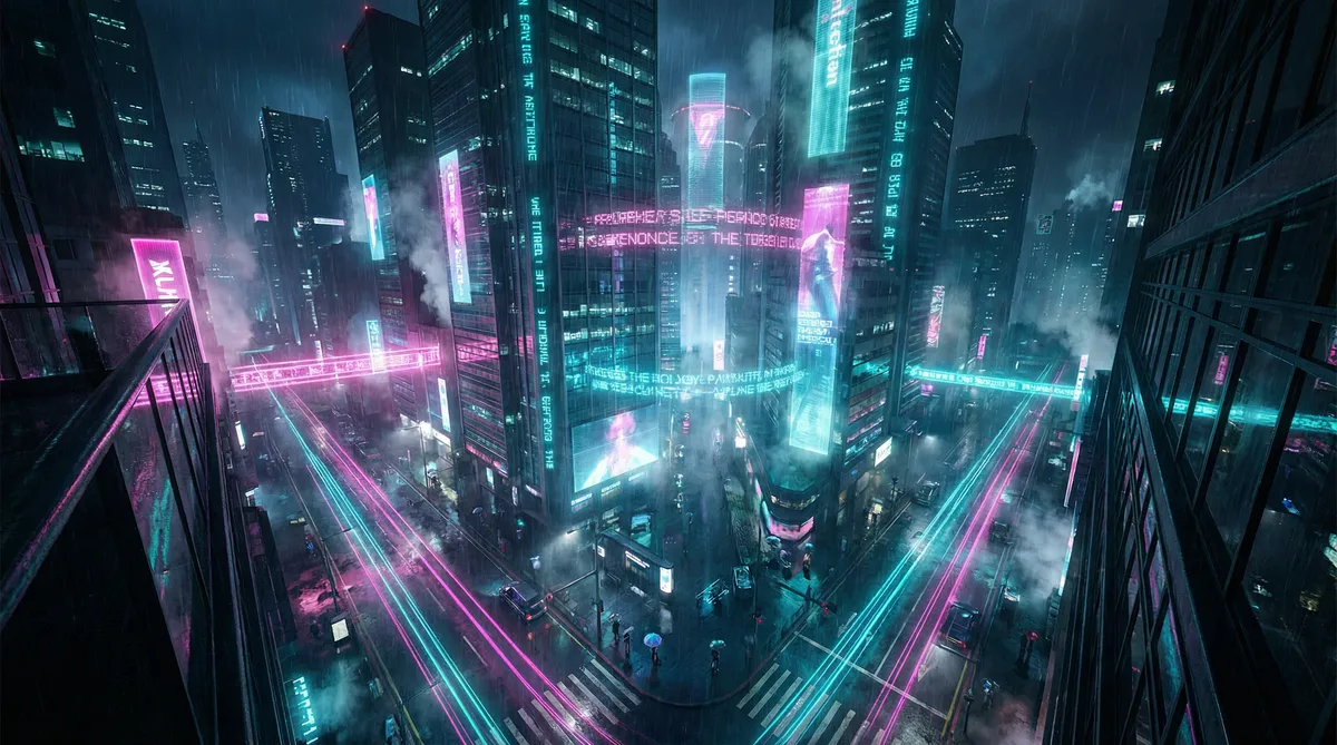 微拍福利一区二区刺激 竖屏短剧平台首页背景 - 赛博朋克都市夜景